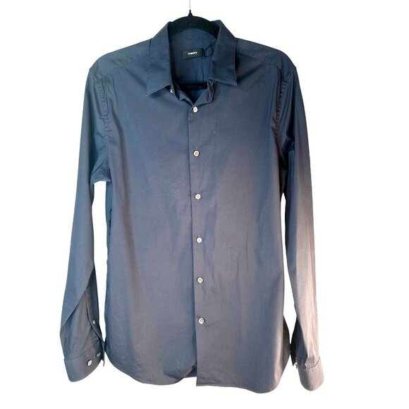 Theory Mens Medium Long Sleeve Button-Up Shirt Navy Blue - Picture 2 of 15